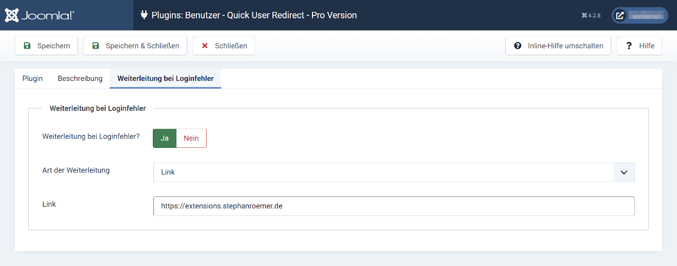 Quick User Redirect Pro - Einstellungen