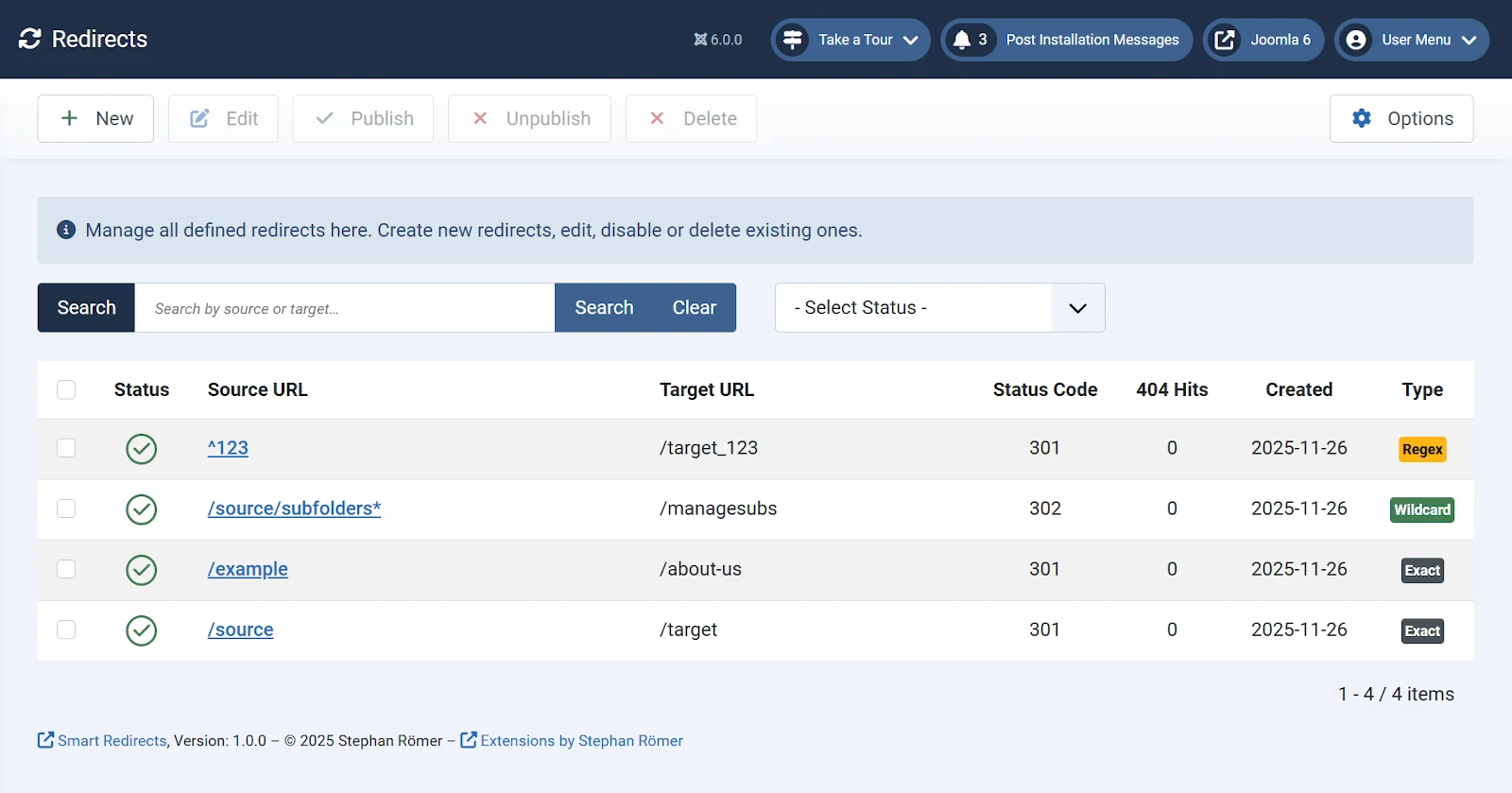 Overview of all redirects