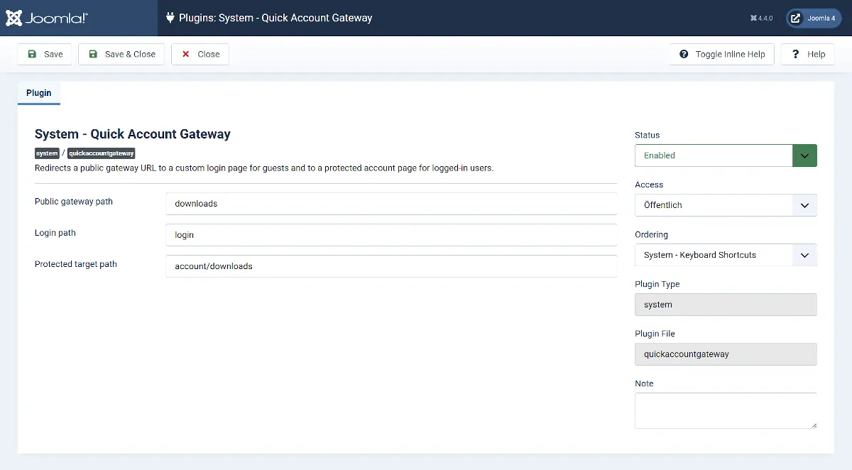 Quick Account Gateway configuration