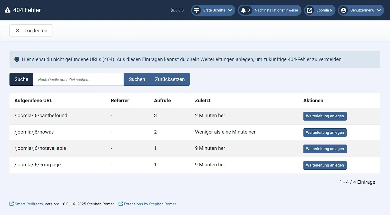 404 log in Smart Redirects for Joomla