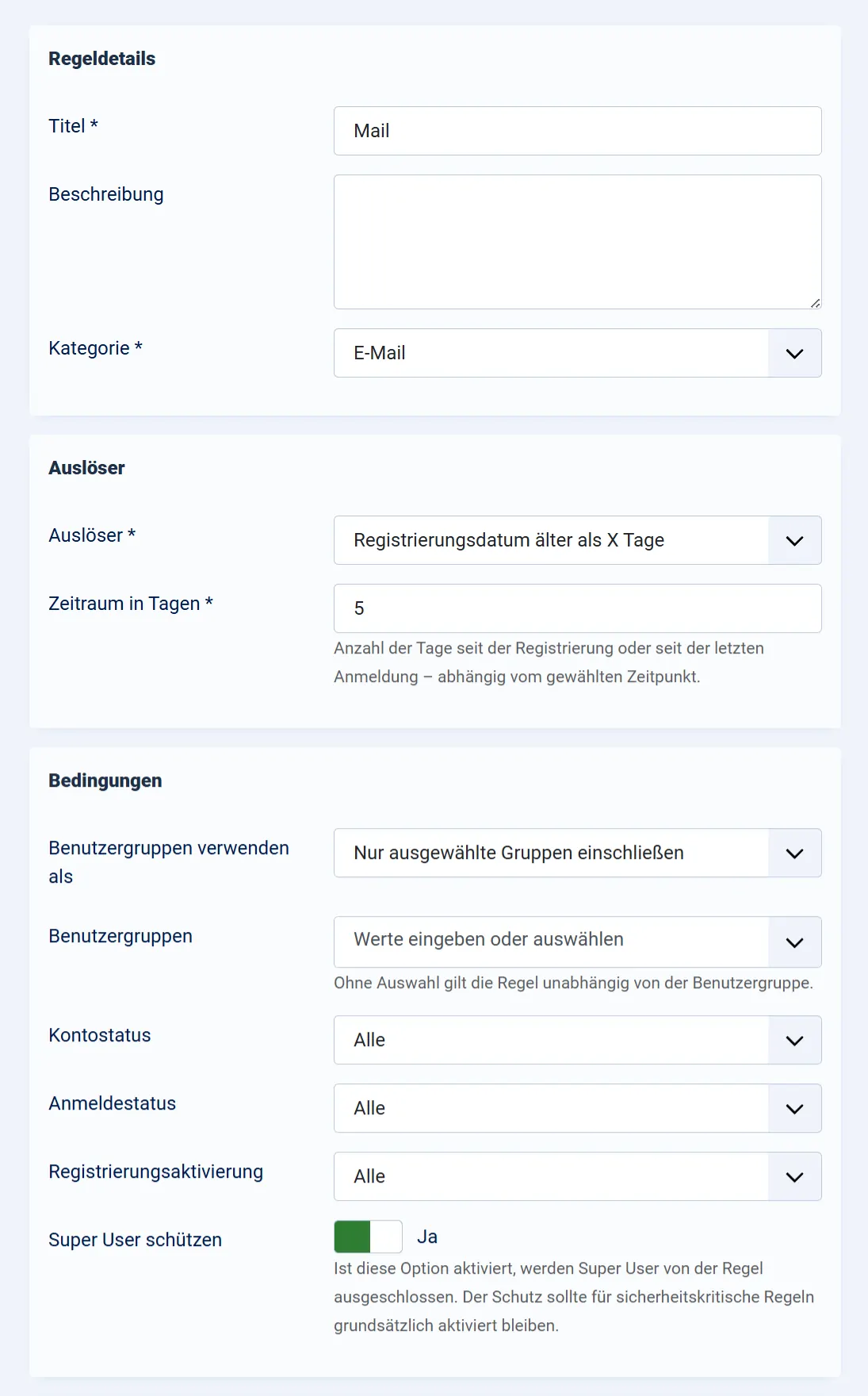 Regel mit Bedingungen im Smart User Manager bearbeiten