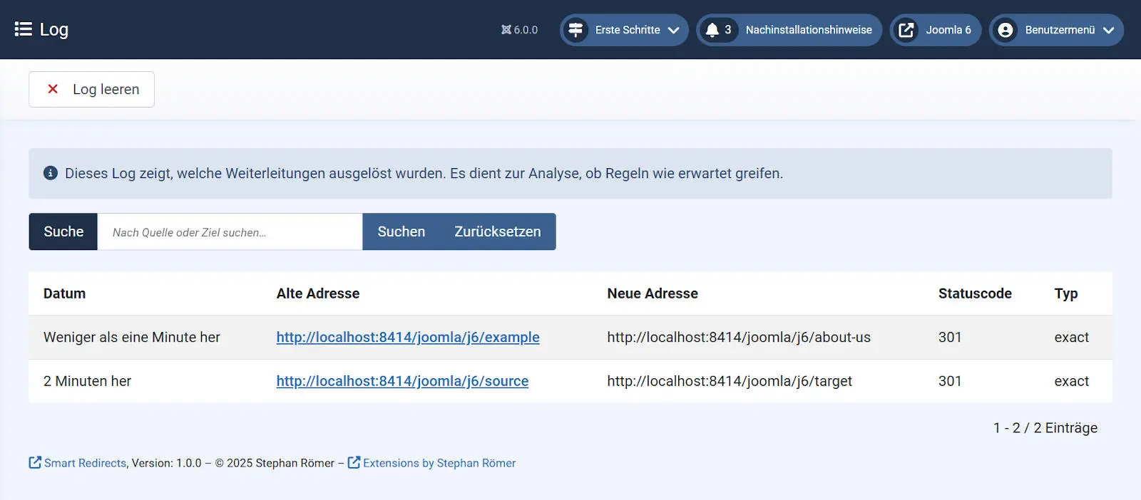 Log der Weiterleitungen
